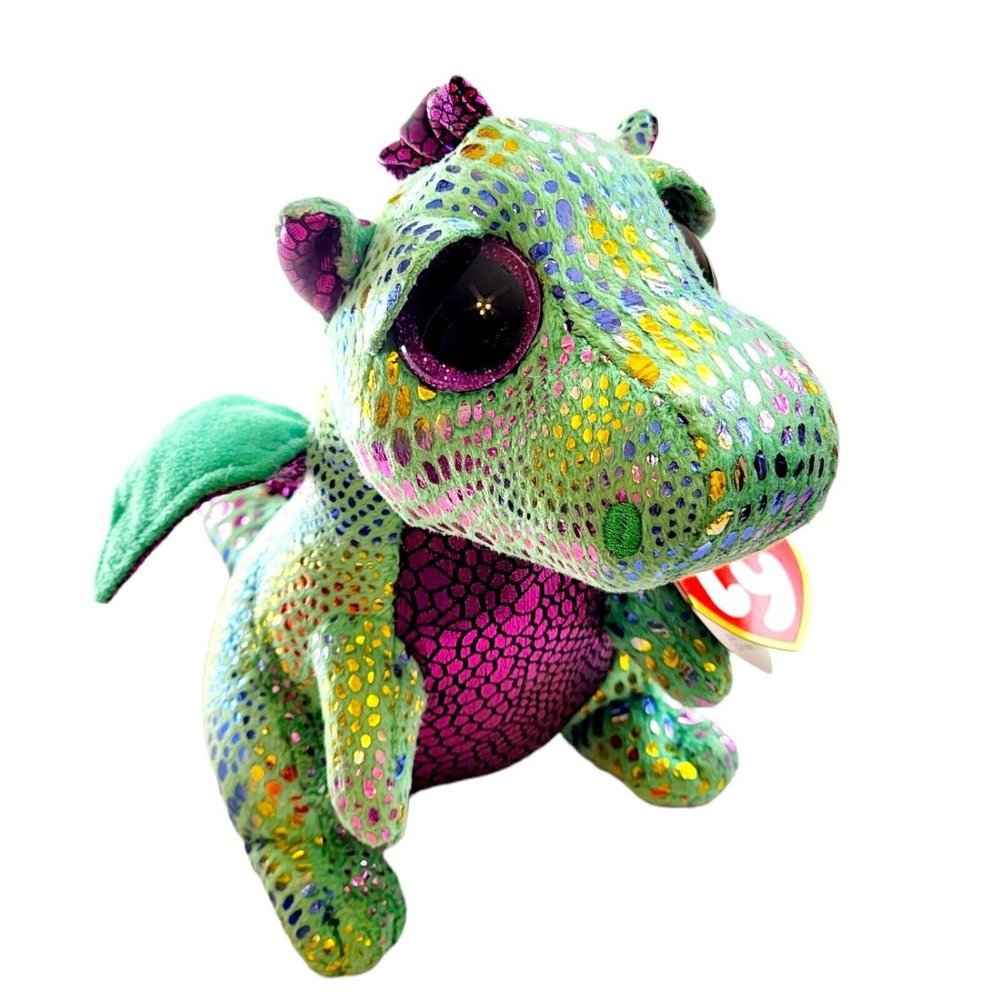 TY Beanie Boos 6" Cinder Green Dragon Plush Stuffed Animal, Shiny multicolor